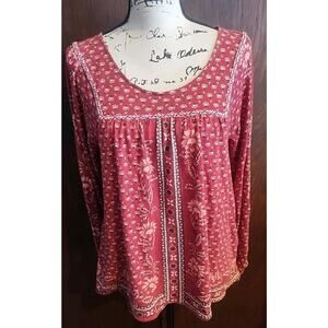 Style & Co. Petite Medium PM Peasant Top Coral burgundy black soft long sleeve